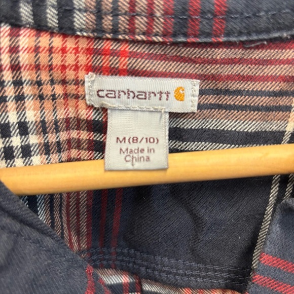 Carhartt Farwell Flannel Half Button Down Shirt Blue Red White Medium - Picture 4 of 13